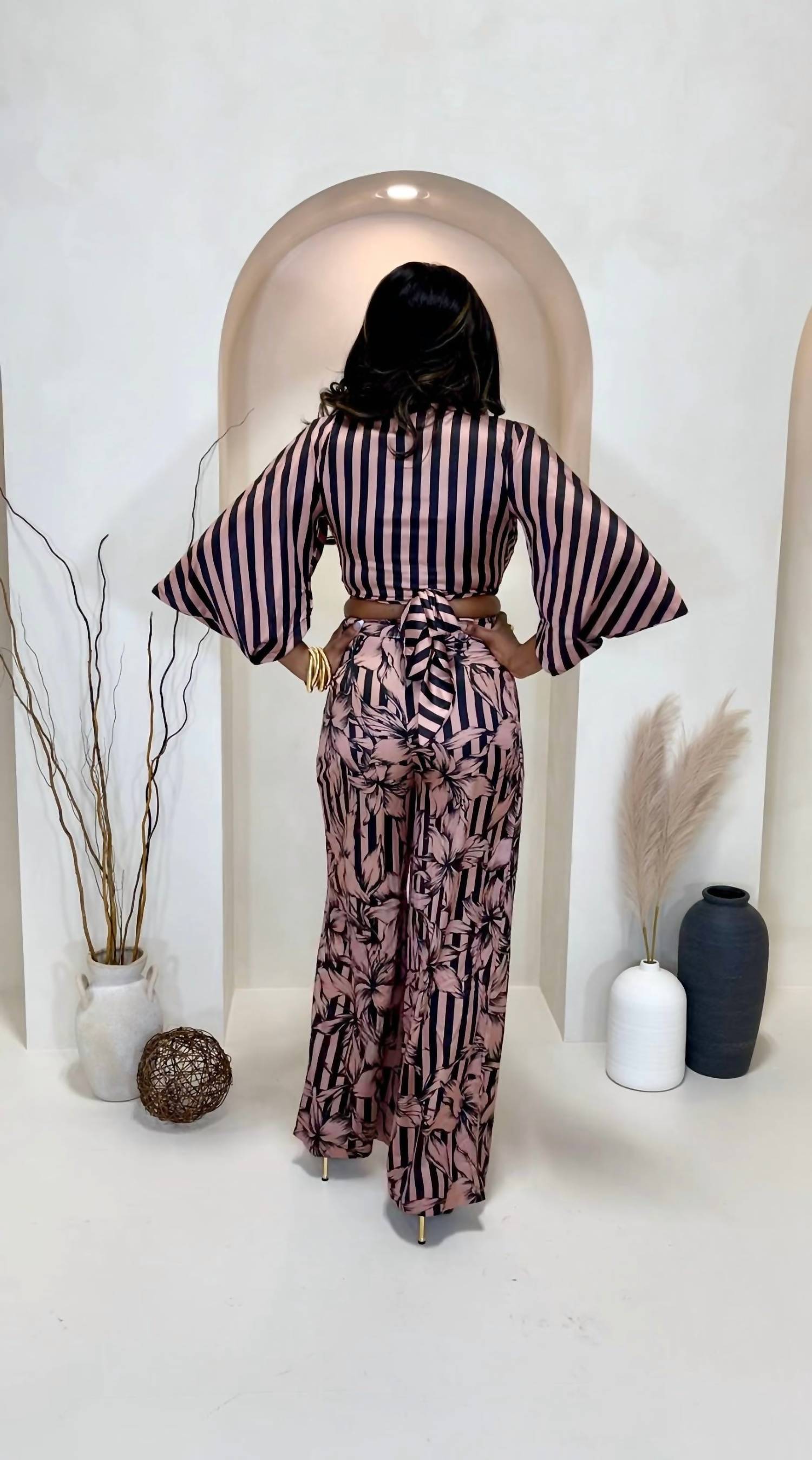 Balboa - Lovely One Satin Striped Pant Set