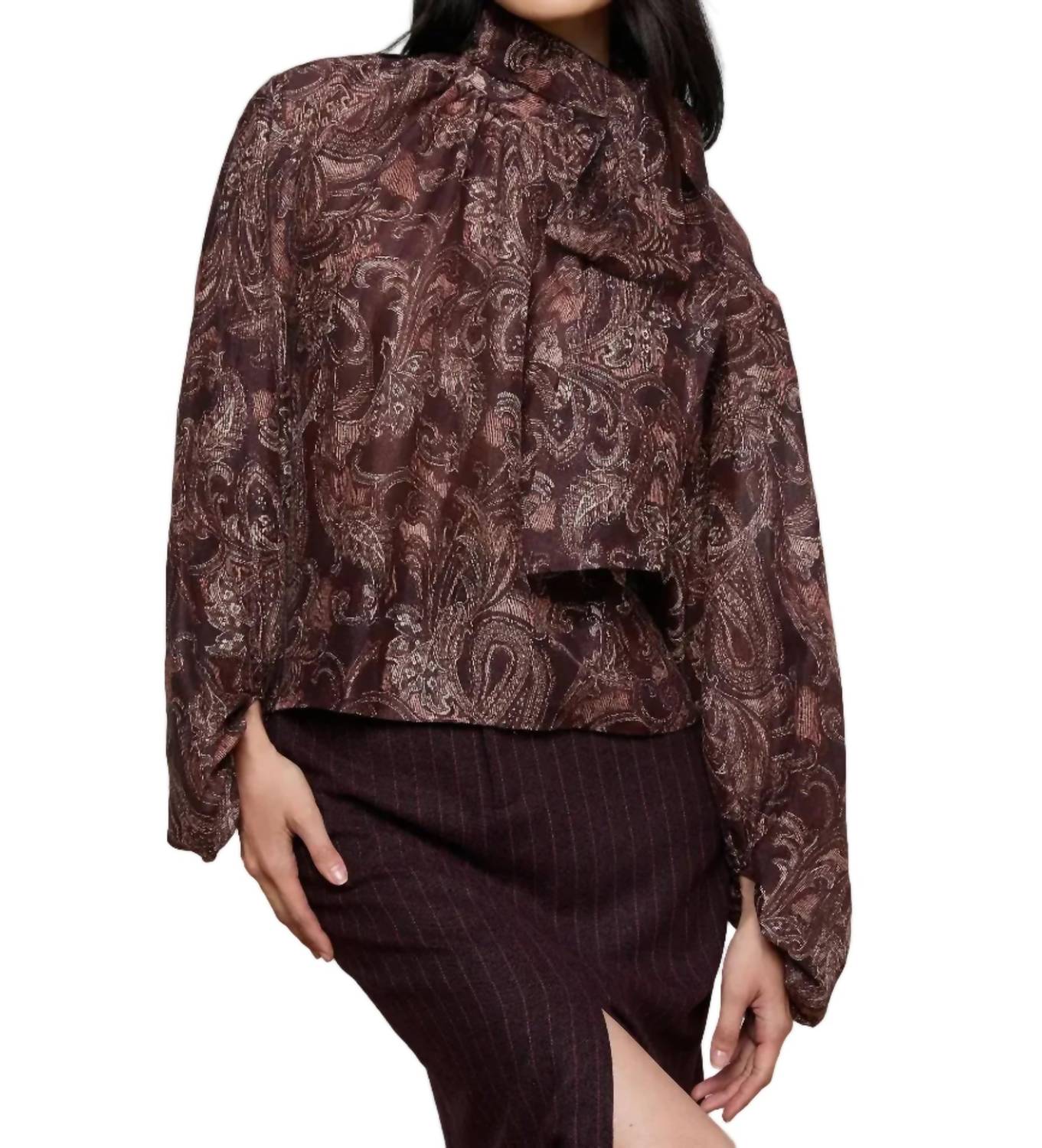 L'Agence Rhett Oversized Blouse in brown etched paisley 1 - women's blouse - view 4