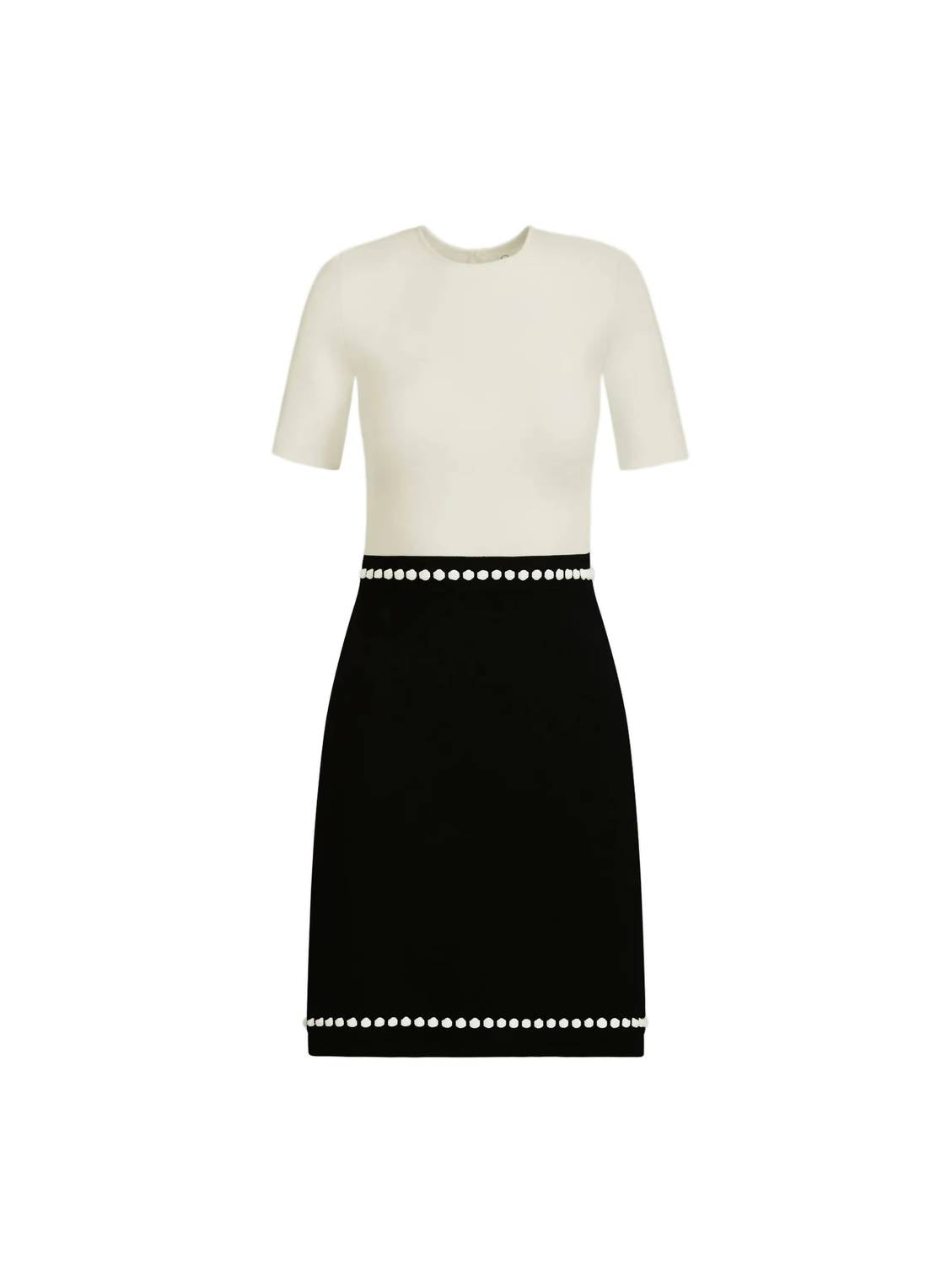 Oscar De La Renta - Short Sleeve Bubble Trim Knit Dress