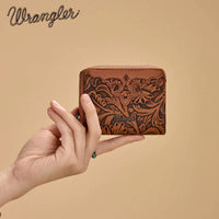 Wrangler Tooled Zip-Around Wallet in brown - women's bag - detail view