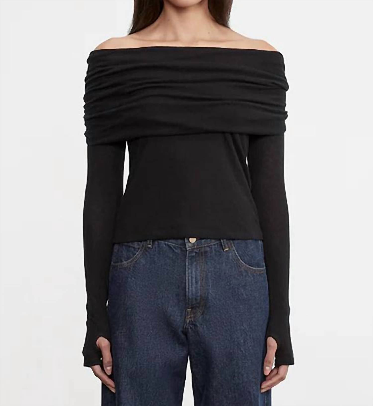 Enza Costa Cashmere Off Shoulder Top in black - women's sweater - alternate view
