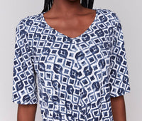 Charlie B - Twist Front Printed V Neck Top