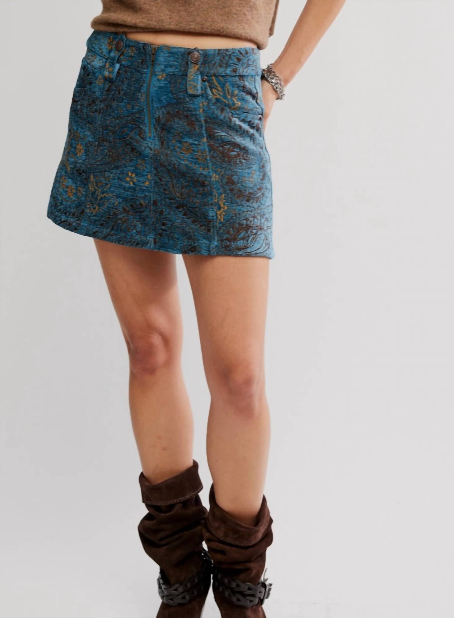 Free People Micah Mini Skirt in blue combo 1 - women's skirt