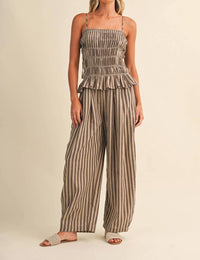 Klesis - Striped Ruffled Hem Wide Leg Jumpsuit