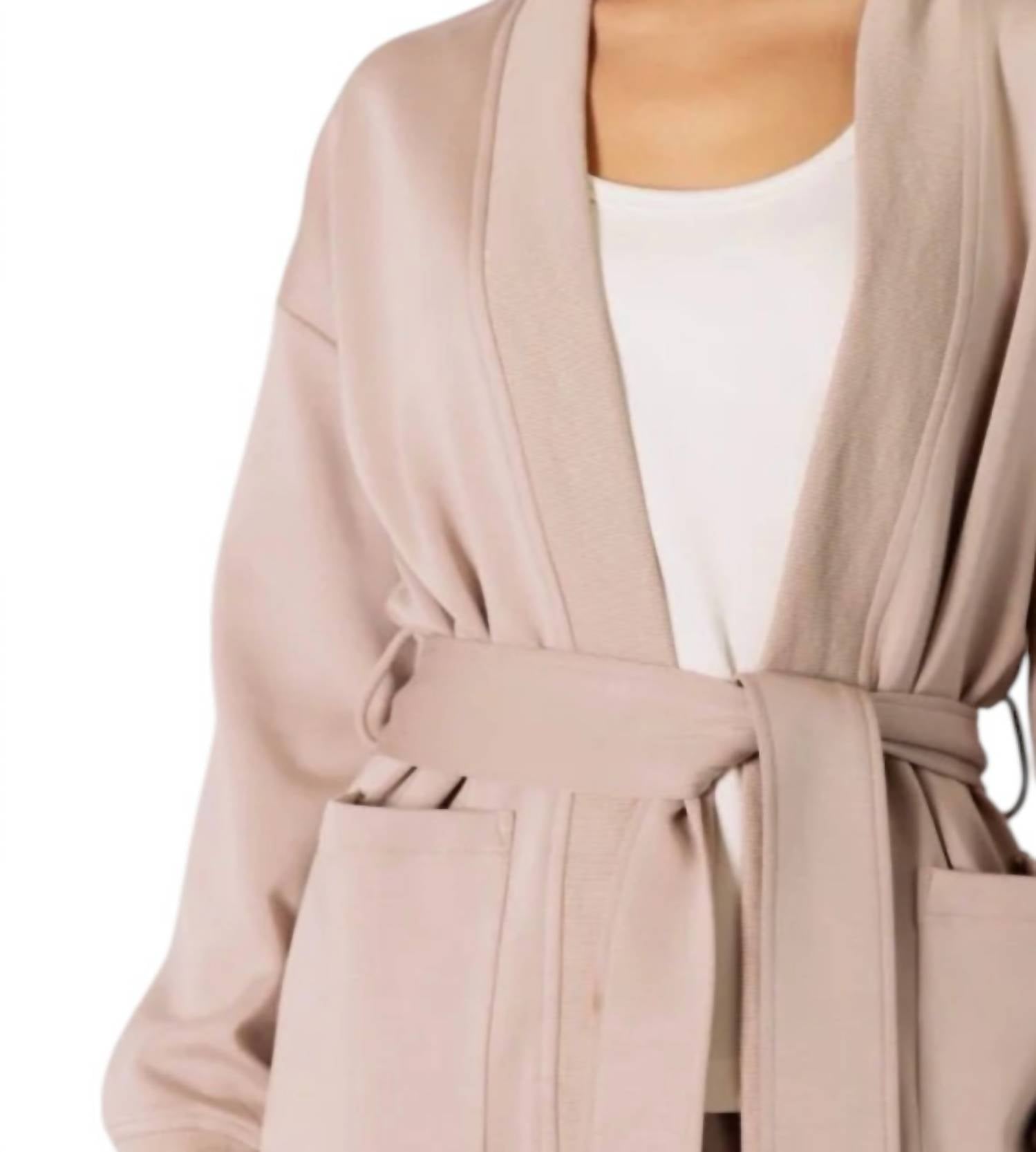 P.CILL Ribbed Contrast Robe in taupe - women's intimate - detail view