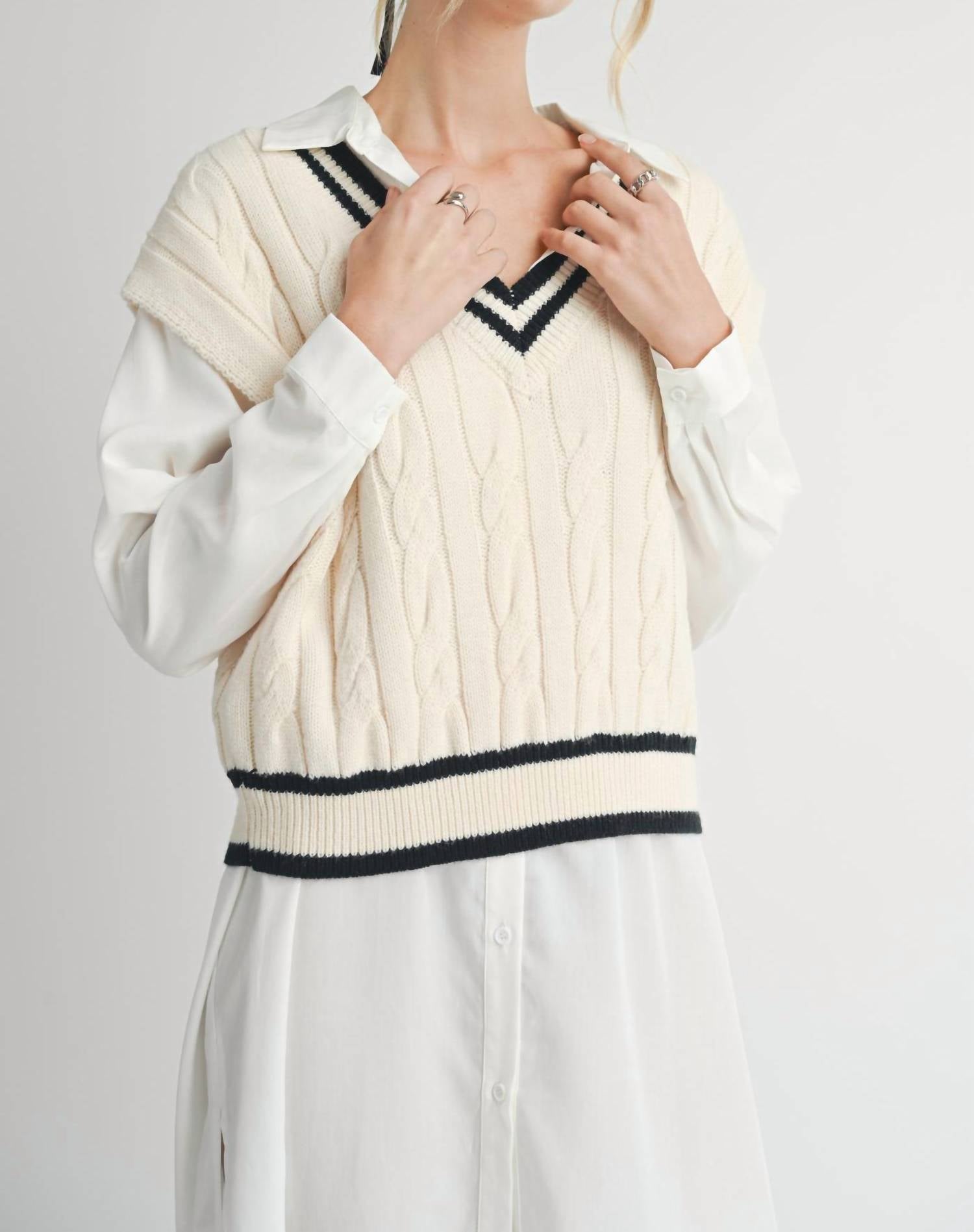 Sadie & Sage - Tara V Neck Cable Sweater