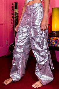 BUCKETLIST Metallic Cargo Pants in silver - women's pants - view 4