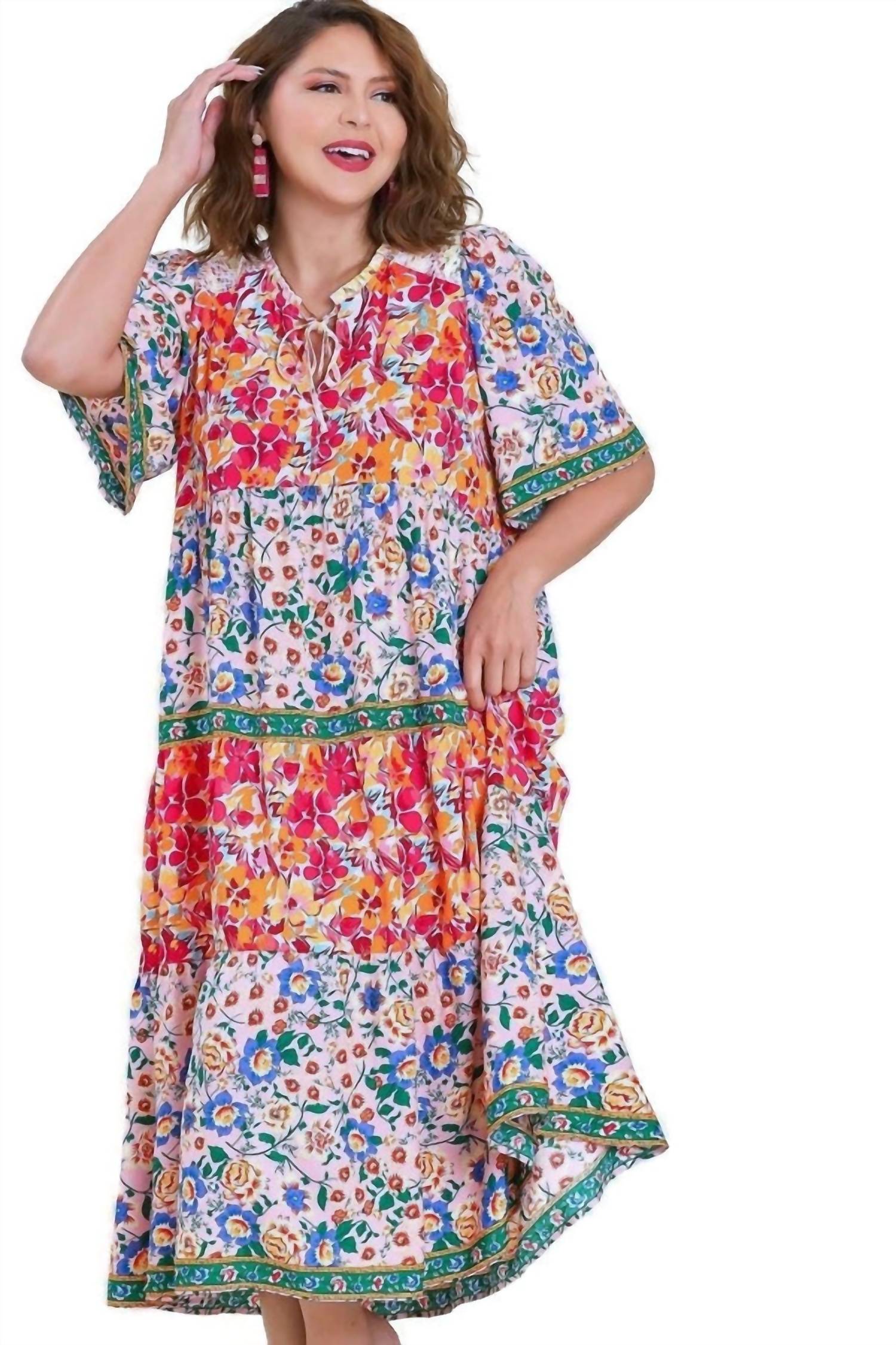 Umgee - Mix Floral Print Tiered Dress