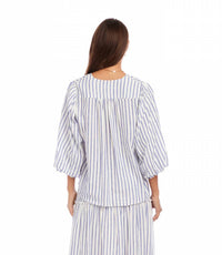 Karen Kane - Stripe Layered Sleeve Shirred Blouse