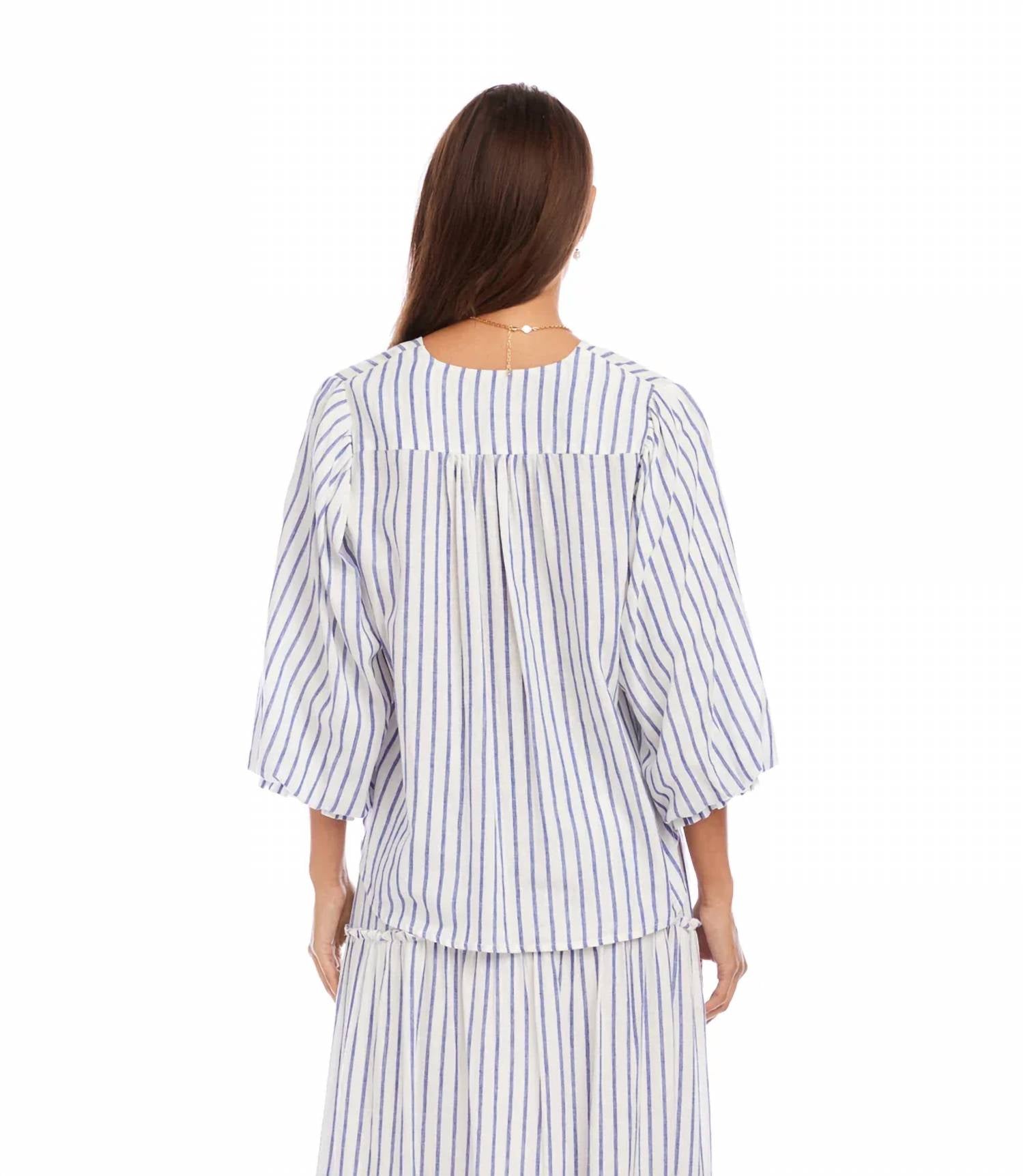 Karen Kane - Stripe Layered Sleeve Shirred Blouse