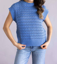 ELAN Short Sleeve Open Sweater in blue - women's jacket