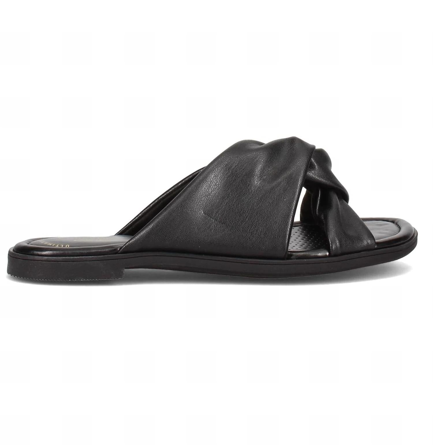 Clarks Women's Reyna Twist Flat Sandal in black synthetic - women's sandal - detail view