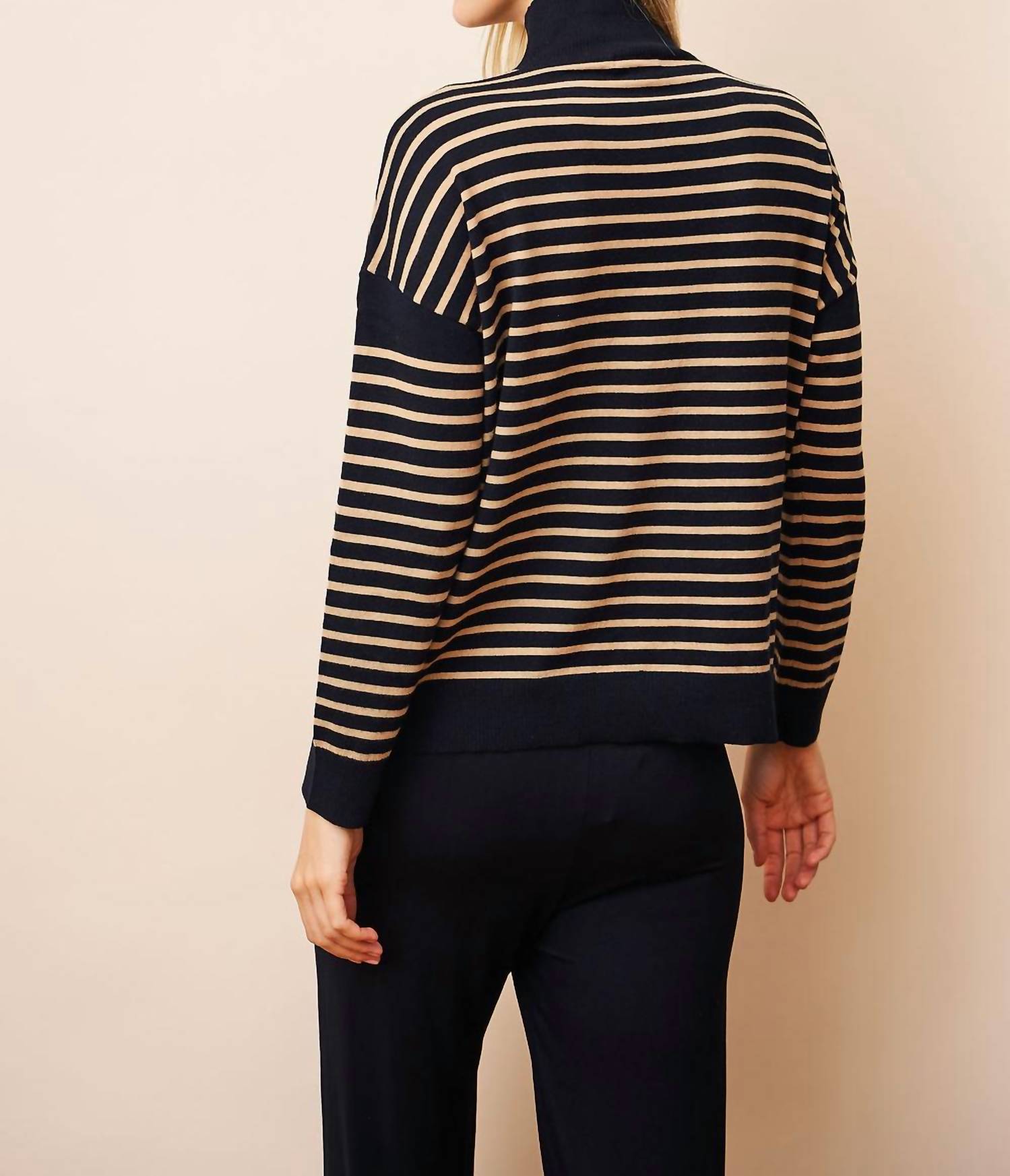 Majestic Filatures - Organic Cotton Knit Stretch Striped Mock Neck Top