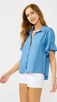 Lovestitch - Ruffle Sleeve Button Down Top