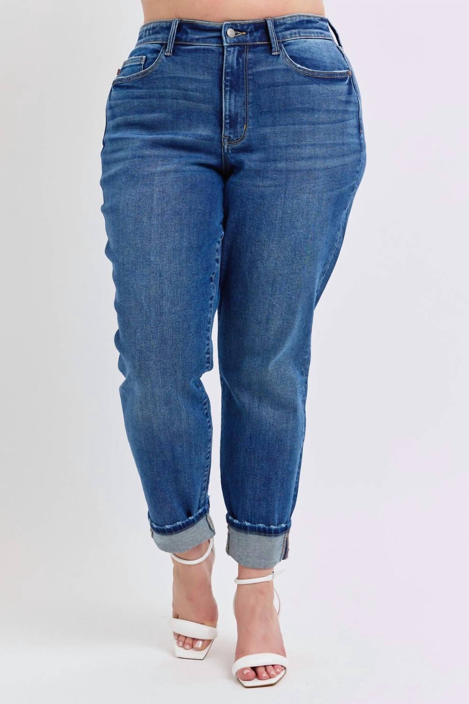 Judy Blue - Mid Rise Boyfriend Jeans With Cuff