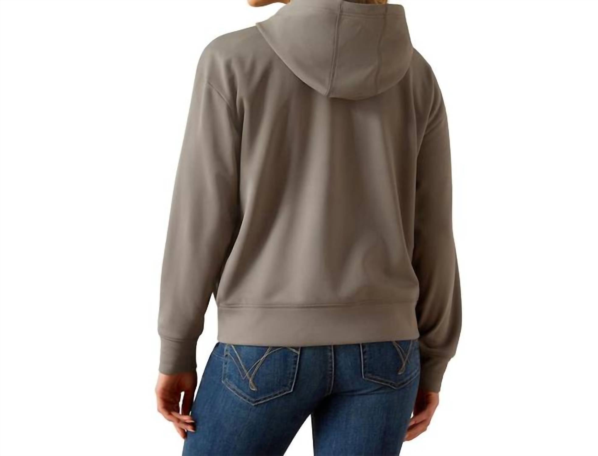 ARIAT Women's Breeze Full Zip Hoodie in smoke pearl - women's top - detail view