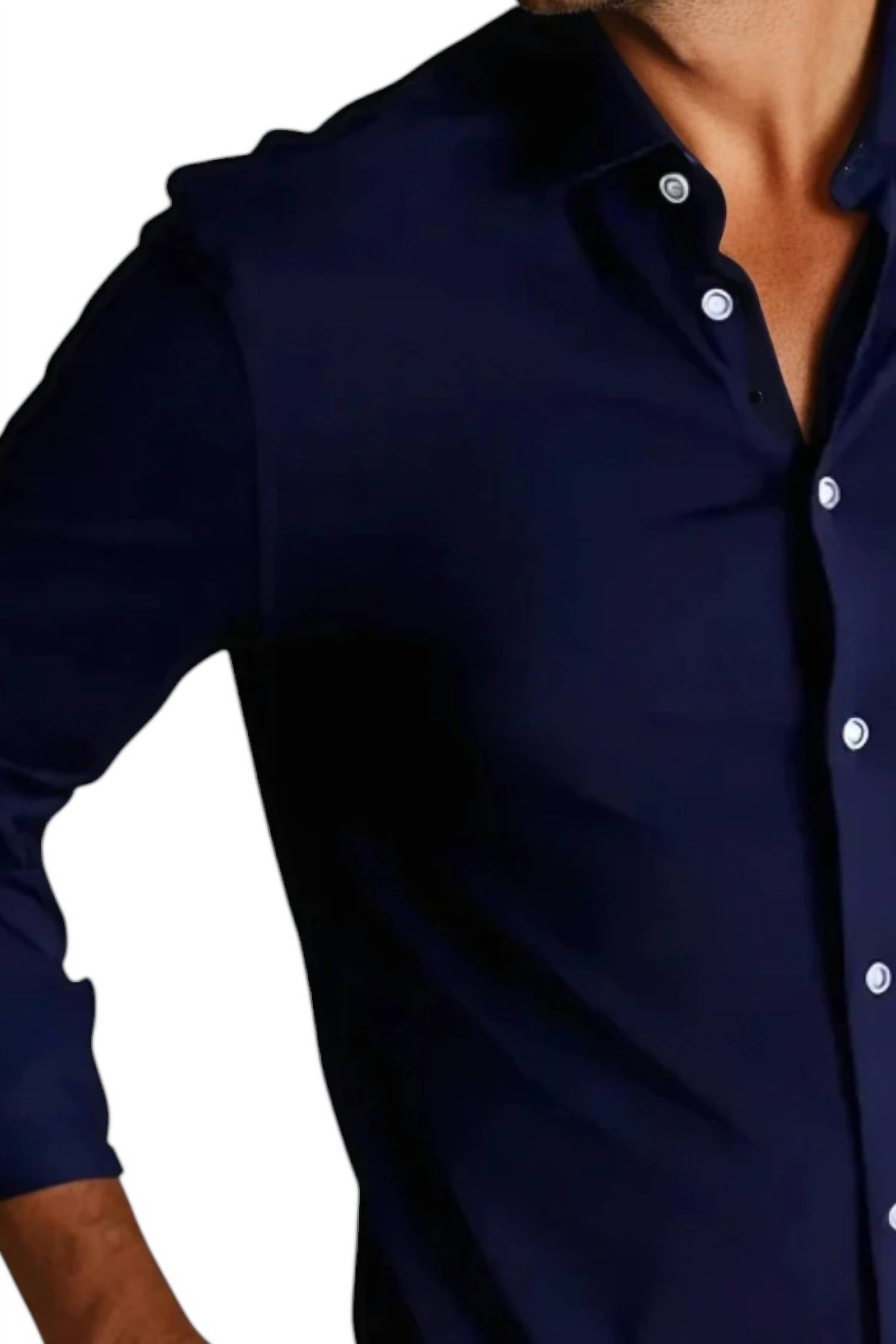 Buki Single Shot Long Sleeve Tech Shirt in navy - men's shirt - detail view