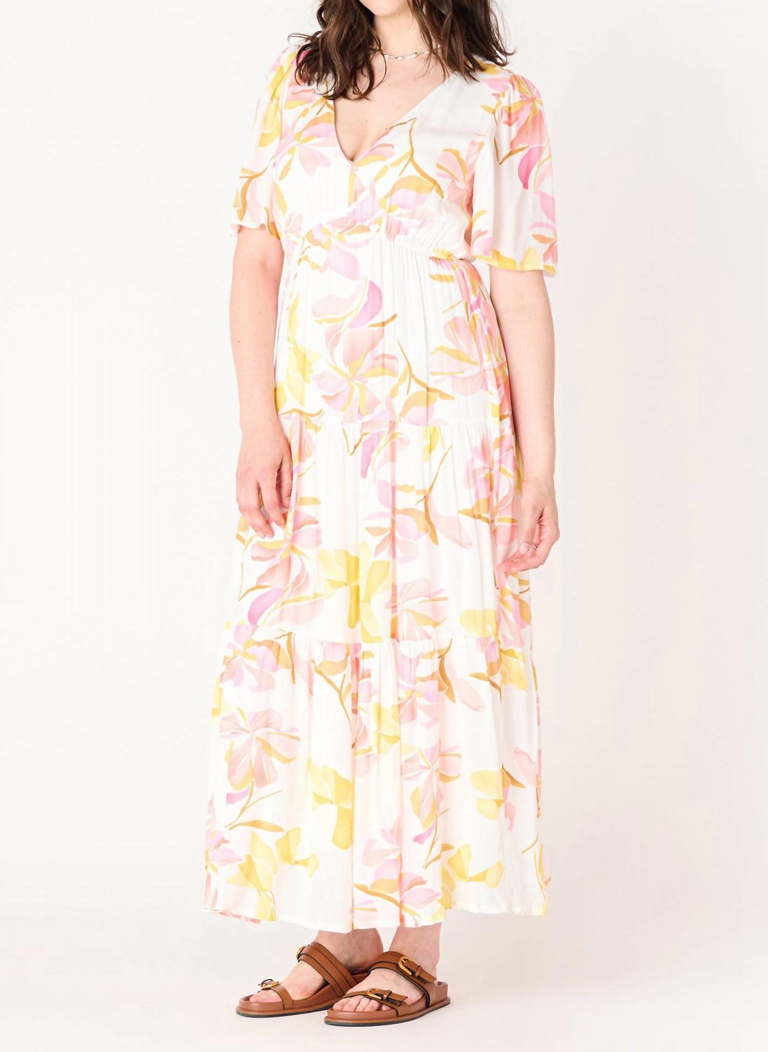 Dex - Summer Floral Flutter Sleeve Tiered Maxi Dress