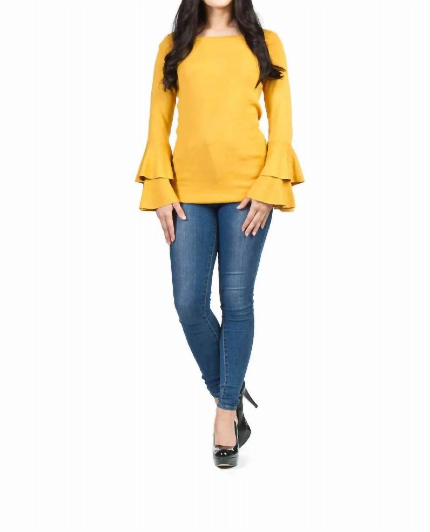 Papillon - Boat Neck Ruffle Sleeve Sweater