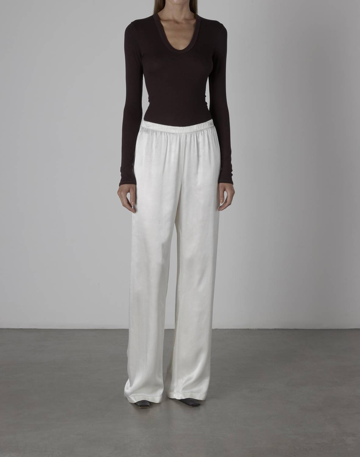 Enza Costa - SILK RIB LONG SLEEVES U-NECK TOP