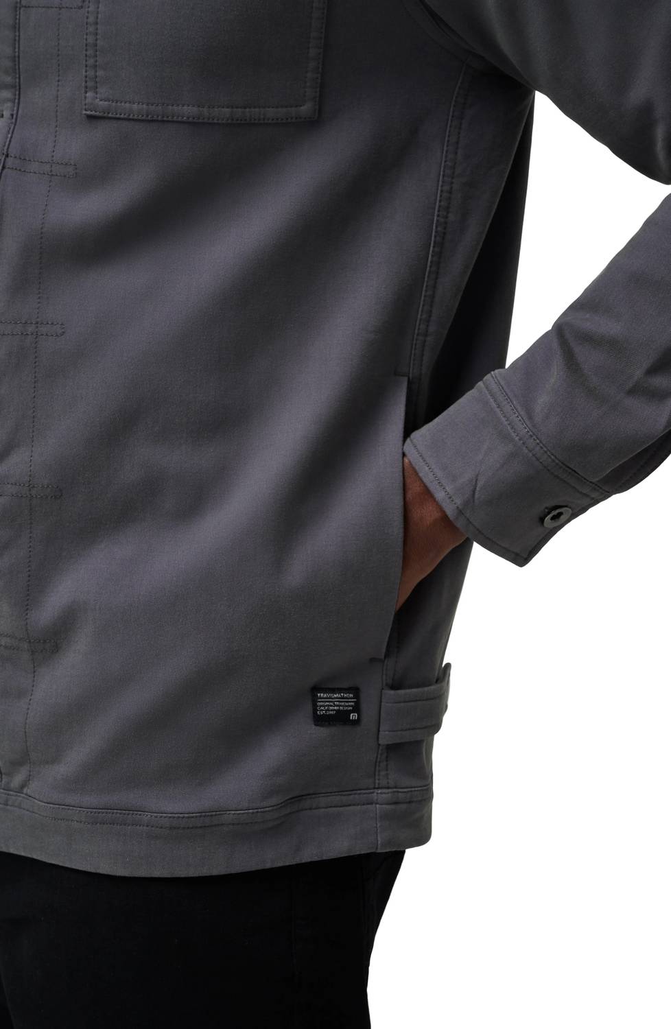 TravisMathew Cloud Denim Sherpa Jacket in grey pinstripe - men's jacket - view 5