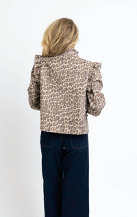 Karlie Denim Ruffle Jacket in leopard - women's jacket - detail view
