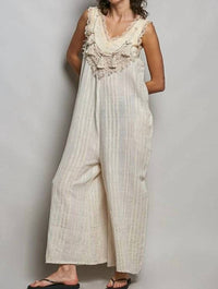 Pol - Women's Artisan Stripe Cotton Tassel Raw Edge Jumpsuit