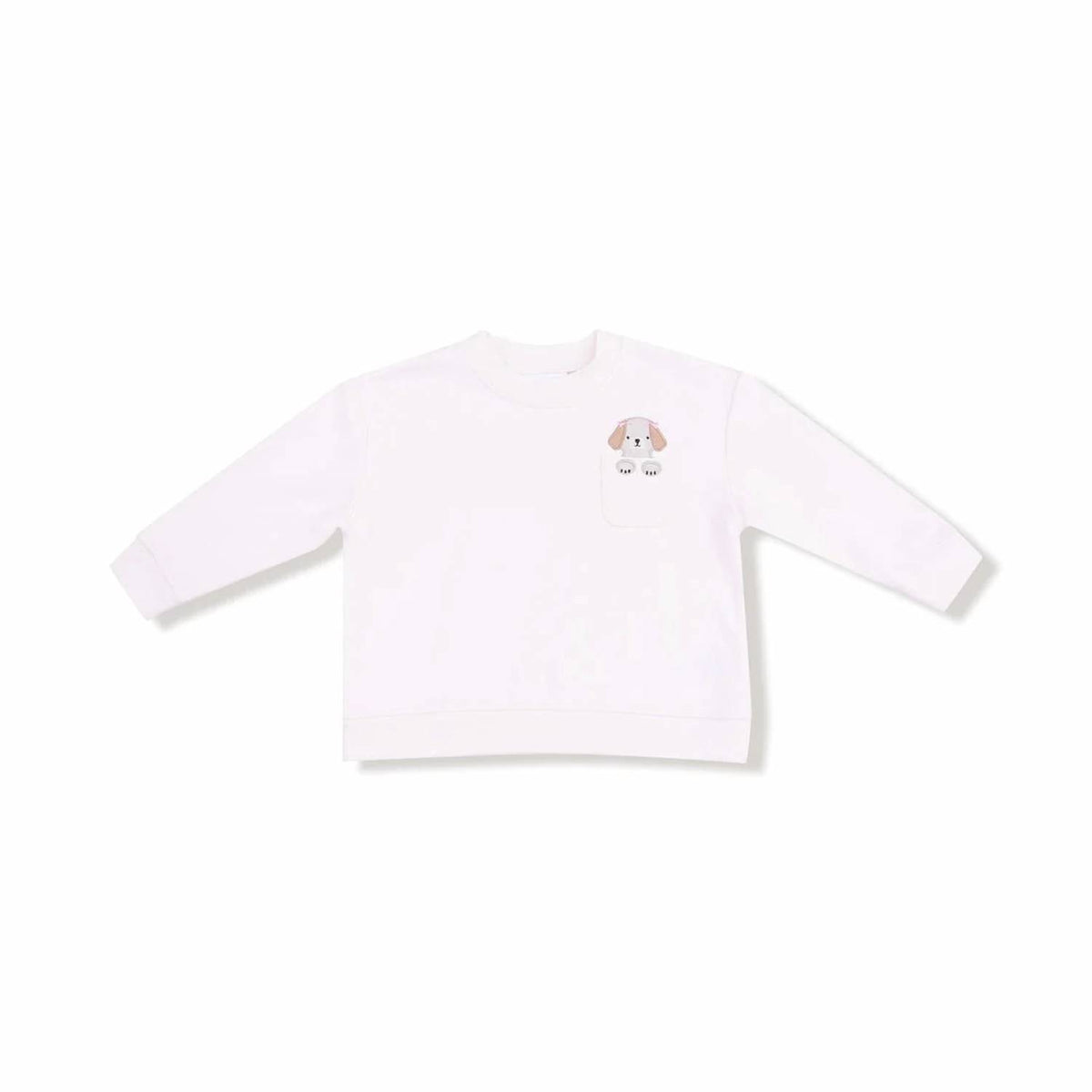 Angel Dear - Girl's French Terry Drop Sleeve Sweatshirt With Embroidered Dog Pocket And Jogger