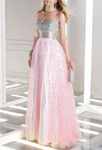 ALYCE PARIS Strapless Sequined Tulle Ball Gown in pink silver - women's dress