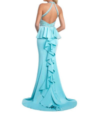 Blush Prom - Beaded Bodice Gown With Cascading Ruffled Back