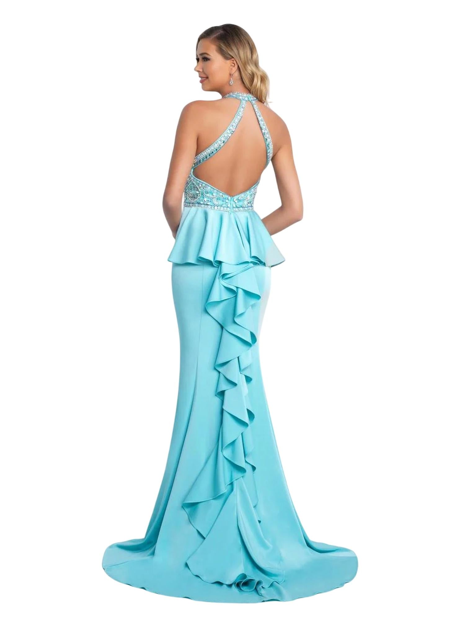 Blush Prom - Beaded Bodice Gown With Cascading Ruffled Back
