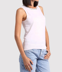 Minnie Rose Jewel Neck Tank Top in white - women's tank top - detail view