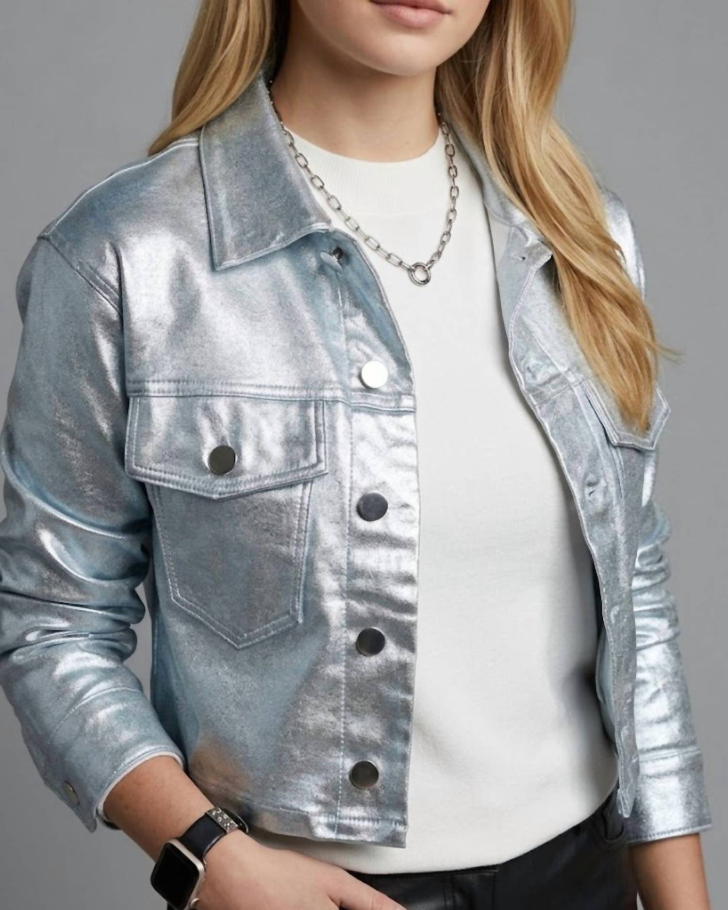 HYFVE Cropped Metallic Jacket in silver - women's jacket