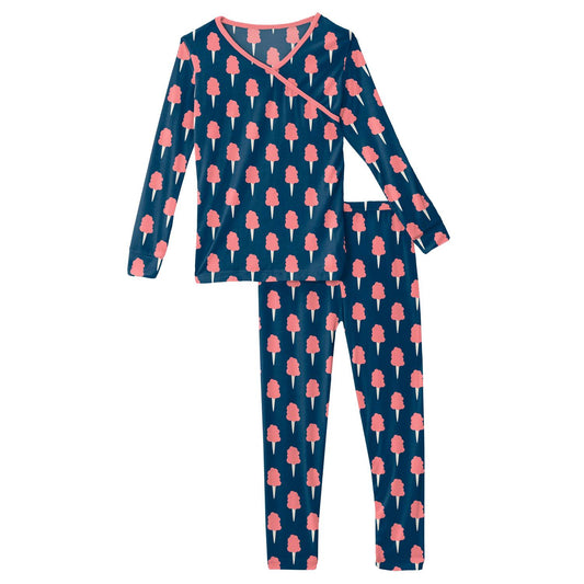 Kickee - Kid's Print Long Sleeve Kimono Pajama Set