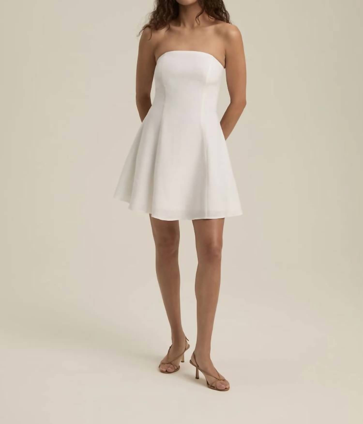 Favorite Daughter Favorite Strapless Linen Mini Dress in bright white - women's dress