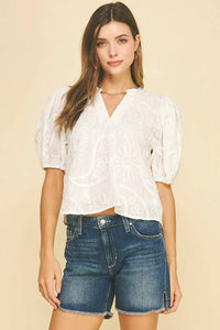 Pinch - Floral Embroidered Blouse Top