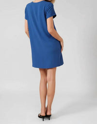Sunday Edition - Dani V-notch Short Sleeve Shift Mini Dress