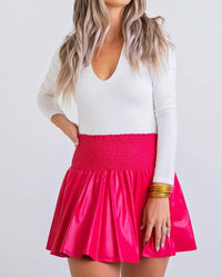 Karlie Solid Pleather Smock Skort in cranberry - women's shorts