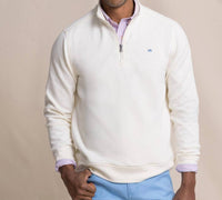 SOUTHERN TIDE Men's Sandy Cove Pique Quarter Zip Sweatshirt in sand white - men's shirt