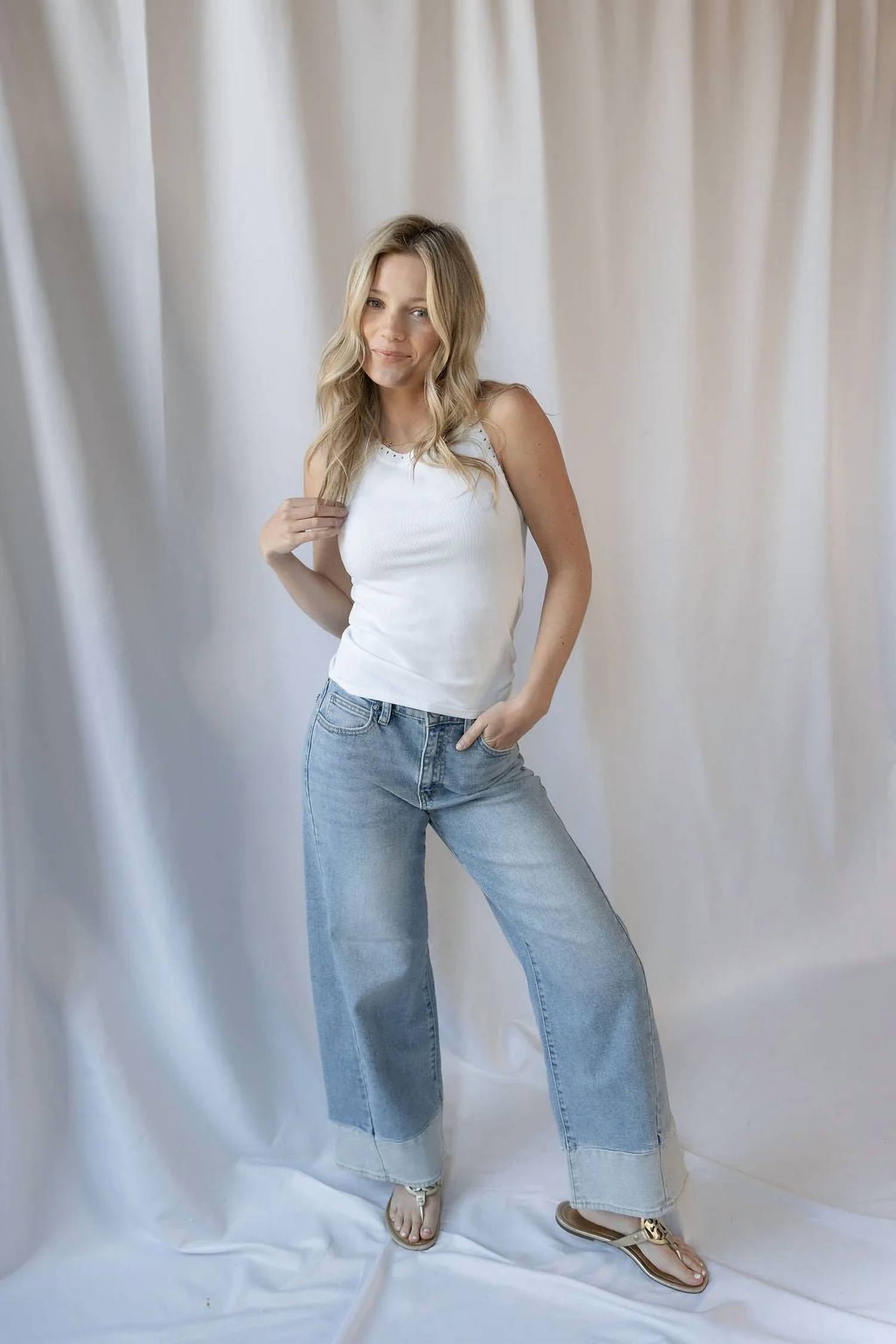 Jbd. - Tucson Two Toned Hem Seamed Slim Wide Jeans