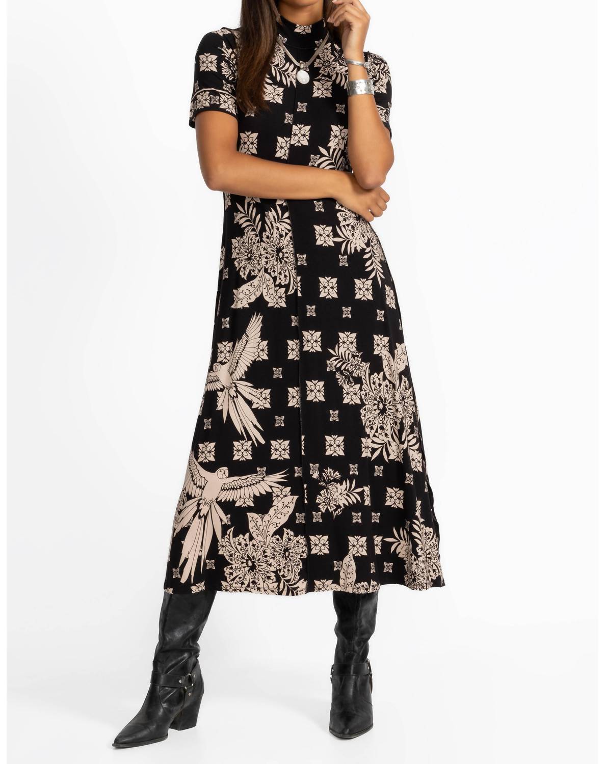 Johnny Was - Janie Favorite Short Sleeve Seamed Mock Neck Dress Plus