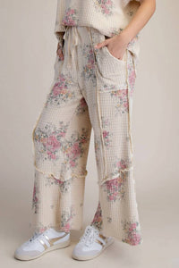 Easel - Waffle Floral Wide Leg Pant