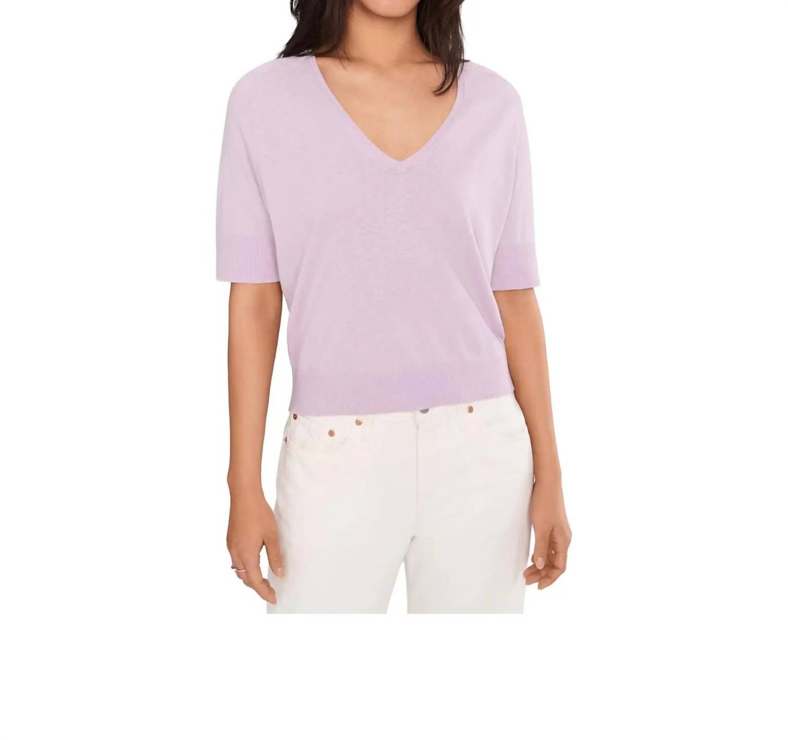 Lilla P V-neck Saddle Sleeve in wisteria - women's sweater