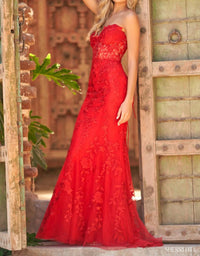 Sherri Hill Leaf Lace Embroidered Prom Dress - women's dress - detail view