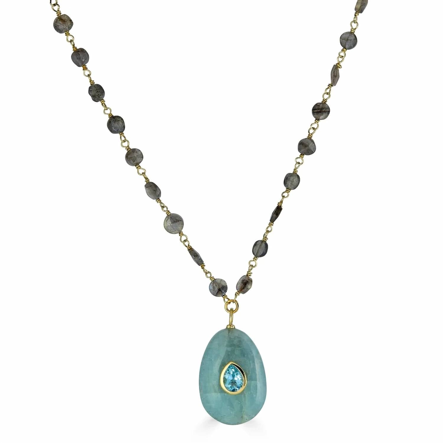 Rachel Reinhardt - Women's Labradorite And Aquamarine Pendant Necklace
