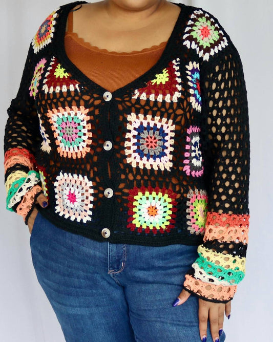 Adora - Electric Garden Crochet Cardigan - Plus