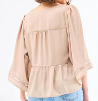 Mary Square Monroe Doeskin Top in beige - women's blouse - detail view