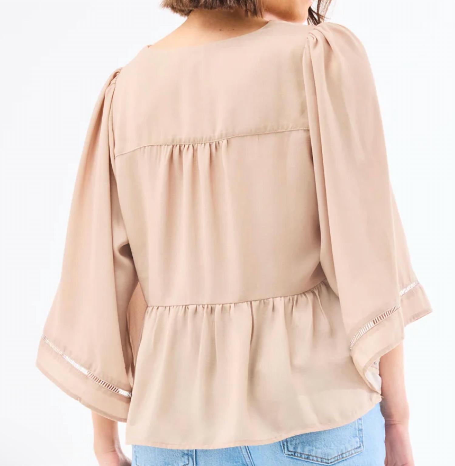 Mary Square Monroe Doeskin Top in beige - women's blouse - detail view