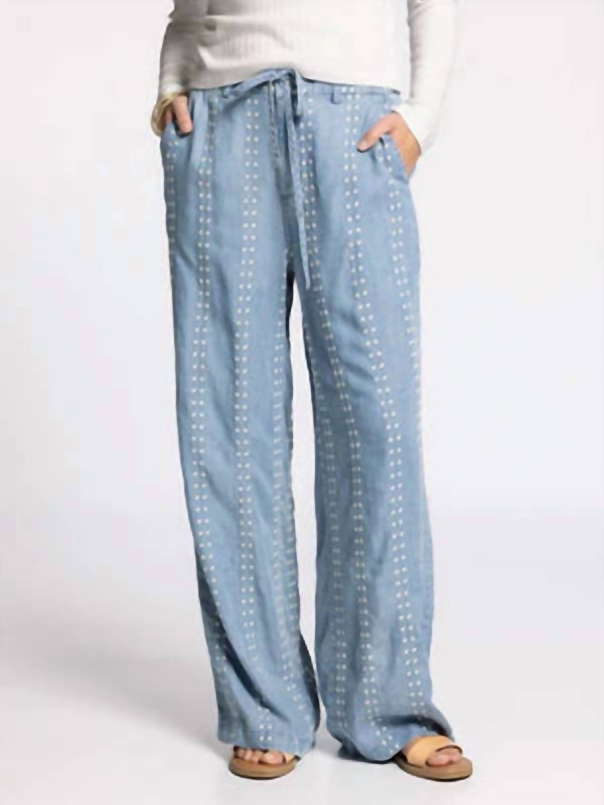Thread & Supply Natalia Wide Fit Pants in blue - women's pants - detail view