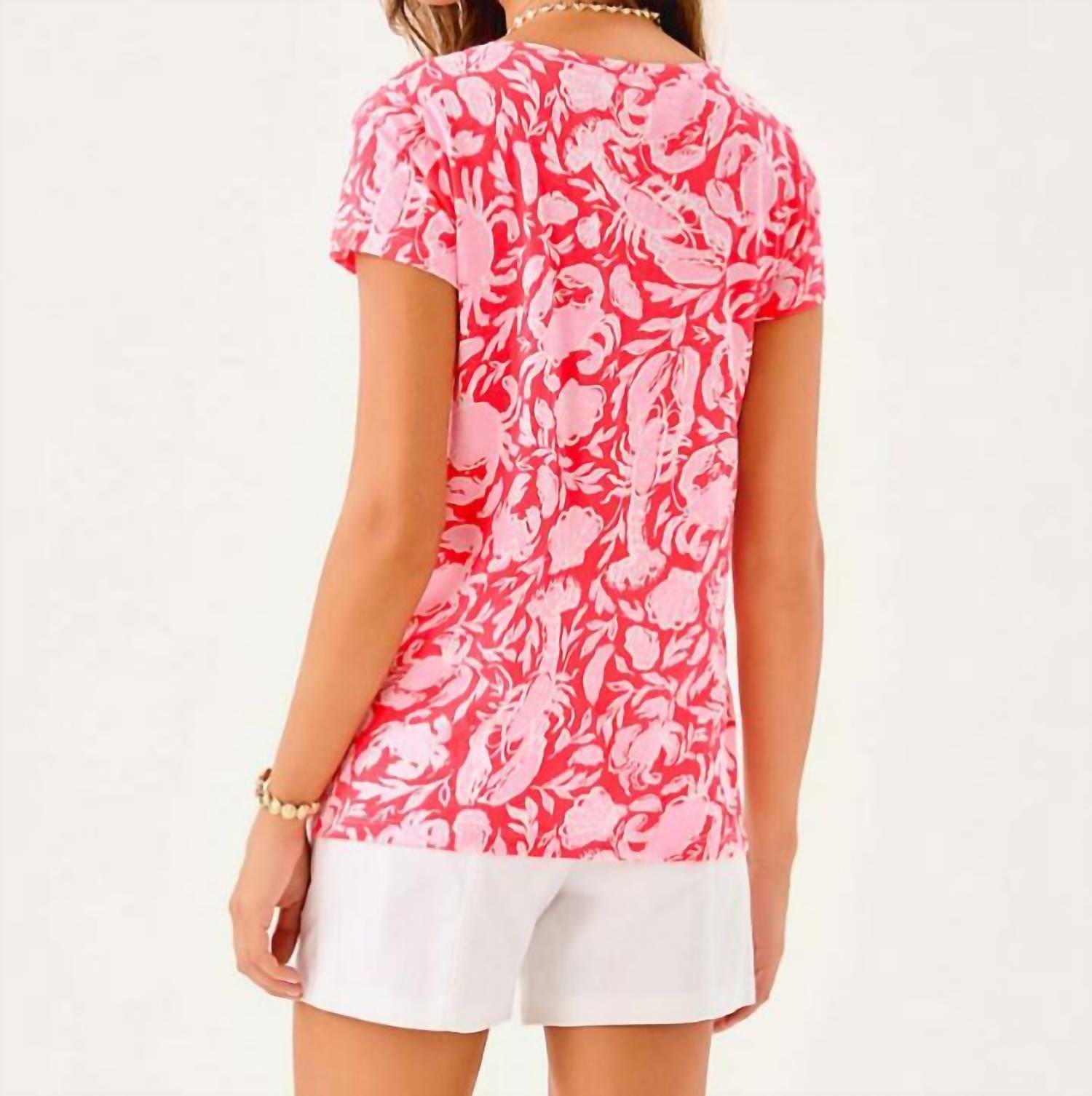 Lilly Pulitzer Meredith Short Sleeve Tee in cane coral crab collab - women's t-shirt - detail view